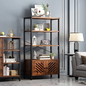 yq funlis tall 3-tier bookshelf with doors,wooden bookcase with storage,standing display storage cabinet shelves rustic bookcase for home living room bedroom office
