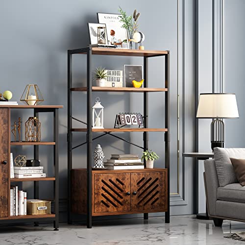 YQ FUNLIS Tall 3-Tier Bookshelf with Doors,Wooden Bookcase with Storage,Standing Display Storage Cabinet Shelves Rustic Bookcase for Home Living Room Bedroom Office