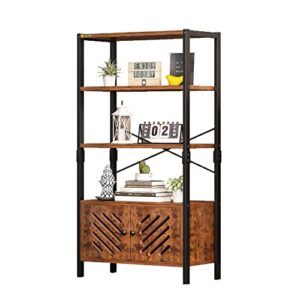 YQ FUNLIS Tall 3-Tier Bookshelf with Doors,Wooden Bookcase with Storage,Standing Display Storage Cabinet Shelves Rustic Bookcase for Home Living Room Bedroom Office