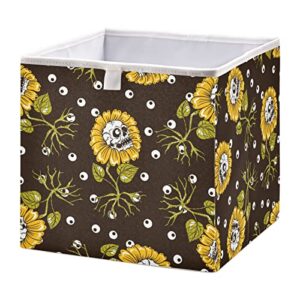cataku sunflowers skulls cubes storage bins 11 inch collapsible fabric storage baskets shelves organizer foldable decorative bedroom storage boxes for organizing home