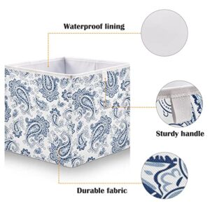 CaTaKu Flower Blue Paisley Cube Storage Bins for Organization, Rectangular Fabric Storage Cubes Storage Bins for Cube Organizer Foldable Storage Baskets for Shelves Living Room