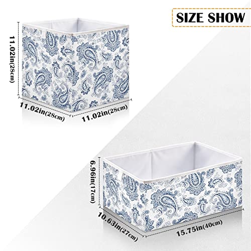 CaTaKu Flower Blue Paisley Cube Storage Bins for Organization, Rectangular Fabric Storage Cubes Storage Bins for Cube Organizer Foldable Storage Baskets for Shelves Living Room