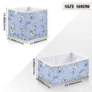 CaTaKu Blue Lily Flowers Cube Storage Bins for Organization, Rectangular Fabric Storage Cubes Storage Bins for Cube Organizer Foldable Storage Baskets for Shelves Living Room