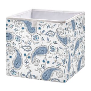 cataku blue paisley flower cubes storage bins 11 inch collapsible fabric storage baskets shelves organizer foldable decorative bedroom storage boxes for organizing home