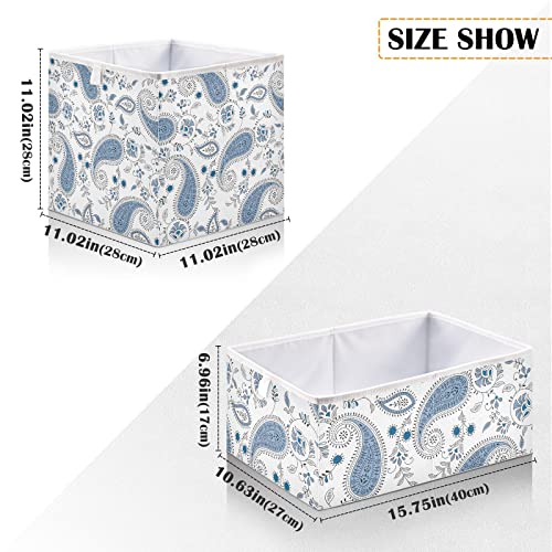 CaTaKu Blue Paisley Flower Cubes Storage Bins 11 inch Collapsible Fabric Storage Baskets Shelves Organizer Foldable Decorative Bedroom Storage Boxes for Organizing Home