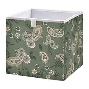 cataku flower paisley green cubes storage bins 11 inch collapsible fabric storage baskets shelves organizer foldable decorative bedroom storage boxes for organizing home