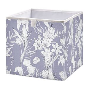 cataku tulips lilies purple cubes storage bins 11 inch collapsible fabric storage baskets shelves organizer foldable decorative bedroom storage boxes for organizing home