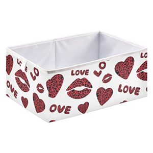 CaTaKu Leopard Heart Lips Cube Storage Bins for Organization, Rectangular Fabric Storage Cubes Storage Bins for Cube Organizer Foldable Storage Baskets for Shelves Living Room