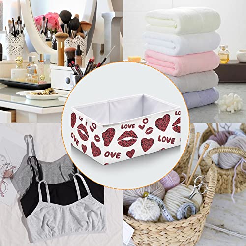 CaTaKu Leopard Heart Lips Cube Storage Bins for Organization, Rectangular Fabric Storage Cubes Storage Bins for Cube Organizer Foldable Storage Baskets for Shelves Living Room