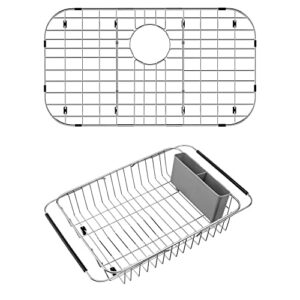 sanno over the sink expandable dish drying rack sink protector grid 26" l x 14" w, kitchen sink protector bottom grid, stainless steel, for sink