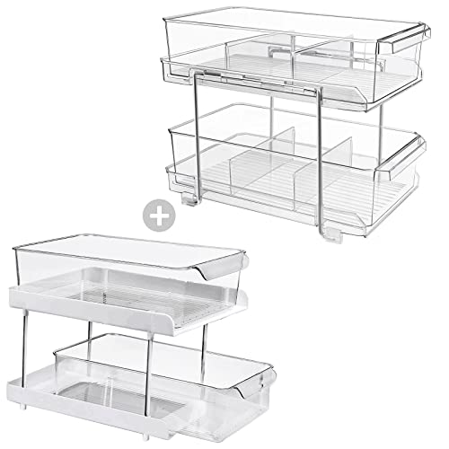 shopwithgreen 2 Tier Clear Organizers and Storage, Pull Out Under Sink Organizer, Multi-Purpose Drawer Basket, Kitchen Bathroom Countertop Vanity, Medicine Cabinet Office Storage Bins