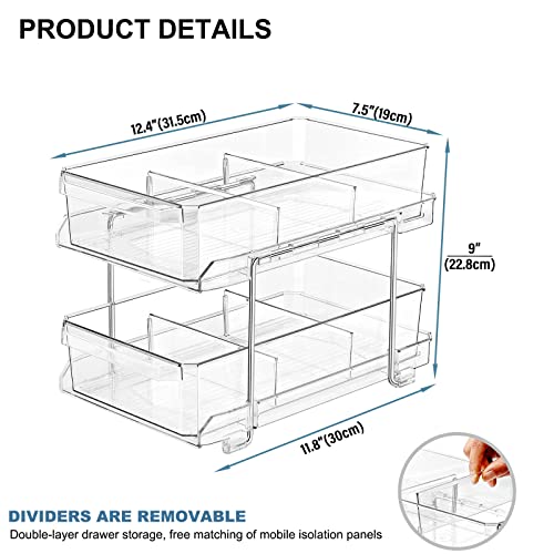 shopwithgreen 2 Tier Clear Organizers and Storage, Pull Out Under Sink Organizer, Multi-Purpose Drawer Basket, Kitchen Bathroom Countertop Vanity, Medicine Cabinet Office Storage Bins