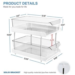 shopwithgreen 2 Tier Clear Organizers and Storage, Pull Out Under Sink Organizer, Multi-Purpose Drawer Basket, Kitchen Bathroom Countertop Vanity, Medicine Cabinet Office Storage Bins