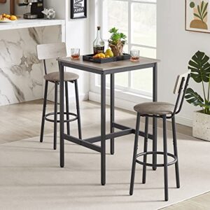 neylory bistro table and chairs set of 2, pub table and bar stool set, small kitchen dining table with upholstered barstools, grey