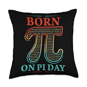 funny pi day & math lover geek nerd gifts funny math symbol quote i born on pi day throw pillow, 18x18, multicolor