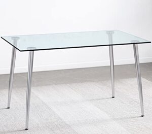 glass dining table for 4 with 51 inch clear rectangular glass top, 0.31" modern tempered glass kitchen table furniture with 4 silver plating metal legs for home office living room