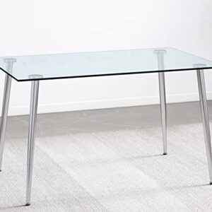 Glass Dining Table for 4 with 51 inch Clear Rectangular Glass Top, 0.31" Modern Tempered Glass Kitchen Table Furniture with 4 Silver Plating Metal Legs for Home Office Living Room