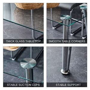 Glass Dining Table for 4 with 51 inch Clear Rectangular Glass Top, 0.31" Modern Tempered Glass Kitchen Table Furniture with 4 Silver Plating Metal Legs for Home Office Living Room