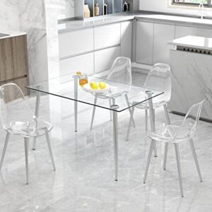 Glass Dining Table for 4 with 51 inch Clear Rectangular Glass Top, 0.31" Modern Tempered Glass Kitchen Table Furniture with 4 Silver Plating Metal Legs for Home Office Living Room