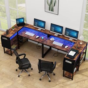 Loomie Reversible L Shaped Desk with Drawer, 55" W x 41" D Industrial Corner Computer Desk with 4 Tier Shelves & Monitor Stand