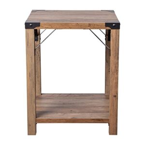 Flash Furniture Wyatt Modern Farmhouse 2 Tier Side Table - Rustic Oak Engineered Wood Frame - Black Metal Crisscross Side Braces and Corner Accents