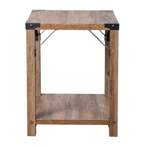 Flash Furniture Wyatt Modern Farmhouse 2 Tier Side Table - Rustic Oak Engineered Wood Frame - Black Metal Crisscross Side Braces and Corner Accents