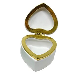 Personalized Jewelry Box - White Heart Trinket Box - Ceramic Jewelry Keepsake or Ring Organizer for Birthday or Wedding with Custom Name