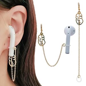 airpod earrings anti lost earring strap for airpods anti lost strap for airpods pro, wireless earhooks earbuds earphone holder connector, compatible with airpods 1 2 3 (gold face style)