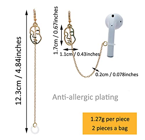 Airpod Earrings Anti Lost Earring Strap for Airpods Anti Lost Strap for Airpods Pro, Wireless Earhooks Earbuds Earphone Holder Connector, Compatible with Airpods 1 2 3 (Gold face Style)