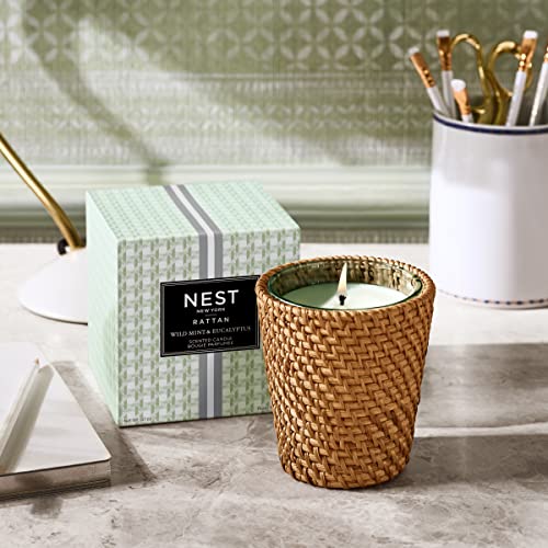 NEST New York Wild Mint & Eucalyptus Scented Classic Candle, Long-Lasting Candle for Home with Rattan Sleeve, 8.1 Oz.
