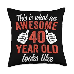 birthday present for 40 year 40th birthday gift this is what an awesome 40 year old looks like 40th birthday throw pillow, 18x18, multicolor