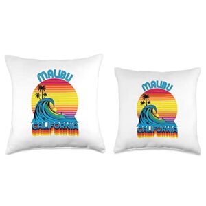 Malibu California Retro Beach Accessories Malibu California Retro Throwback Surf & Beach Souvenir Throw Pillow, 16x16, Multicolor