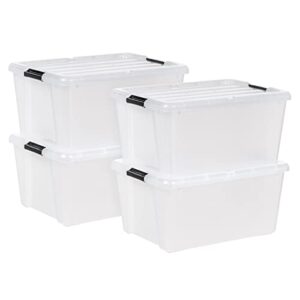 USA 45 Quart Plastic Storage Box with Buckles, Clear, Set of 4