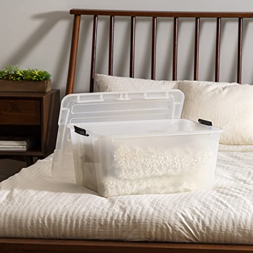 USA 45 Quart Plastic Storage Box with Buckles, Clear, Set of 4