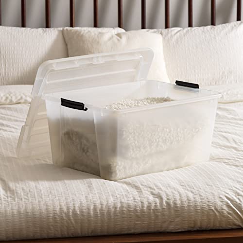 USA 45 Quart Plastic Storage Box with Buckles, Clear, Set of 4