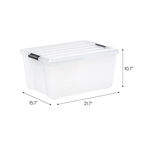 USA 45 Quart Plastic Storage Box with Buckles, Clear, Set of 4