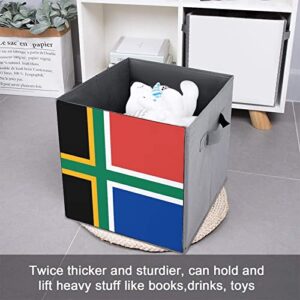 South African Nordic Cross Flag PU Leather Collapsible Storage Bins Canvas Cube Organizer Basket with Handles