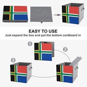 South African Nordic Cross Flag PU Leather Collapsible Storage Bins Canvas Cube Organizer Basket with Handles