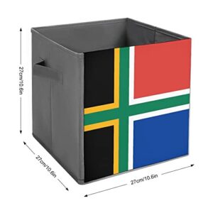 South African Nordic Cross Flag PU Leather Collapsible Storage Bins Canvas Cube Organizer Basket with Handles