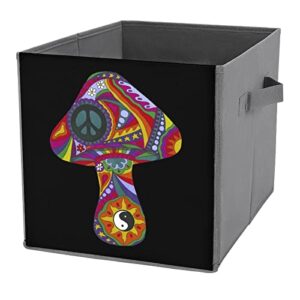 psychedelic mushroom pu leather collapsible storage bins canvas cube organizer basket with handles