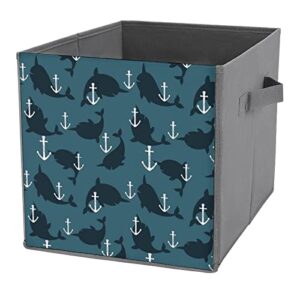 anchor and whales pu leather collapsible storage bins canvas cube organizer basket with handles