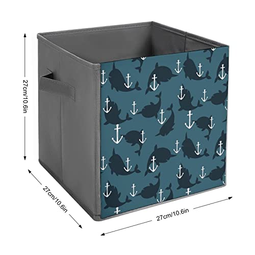 Anchor and Whales PU Leather Collapsible Storage Bins Canvas Cube ...