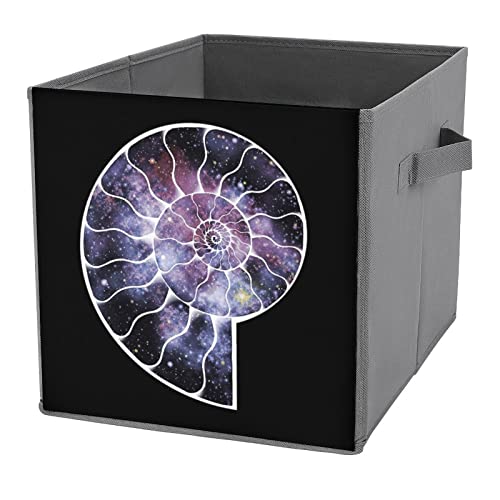 Ammonite Space PU Leather Collapsible Storage Bins Canvas Cube Organizer Basket with Handles