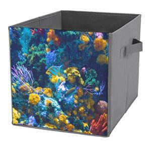 ocean world tropical fish pu leather collapsible storage bins canvas cube organizer basket with handles