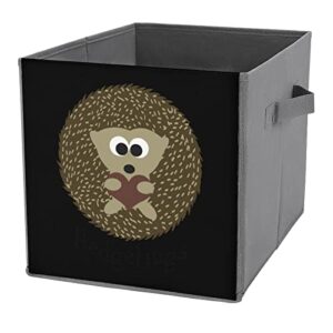 hedgehugs brown hedgehog pu leather collapsible storage bins canvas cube organizer basket with handles