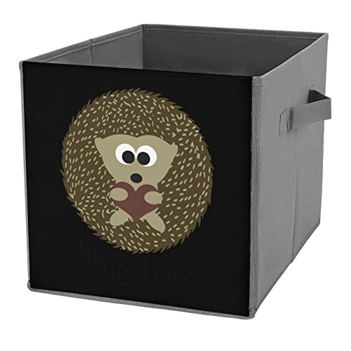 Hedgehugs Brown Hedgehog PU Leather Collapsible Storage Bins Canvas Cube Organizer Basket with Handles