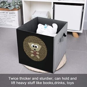 Hedgehugs Brown Hedgehog PU Leather Collapsible Storage Bins Canvas Cube Organizer Basket with Handles