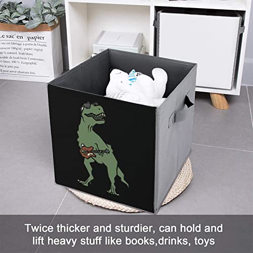 T-Rocks Play Guitar PU Leather Collapsible Storage Bins Canvas Cube Organizer Basket with Handles