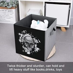 Skull Chain PU Leather Collapsible Storage Bins Canvas Cube Organizer Basket with Handles