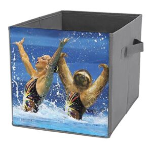 sloth art pu leather collapsible storage bins canvas cube organizer basket with handles